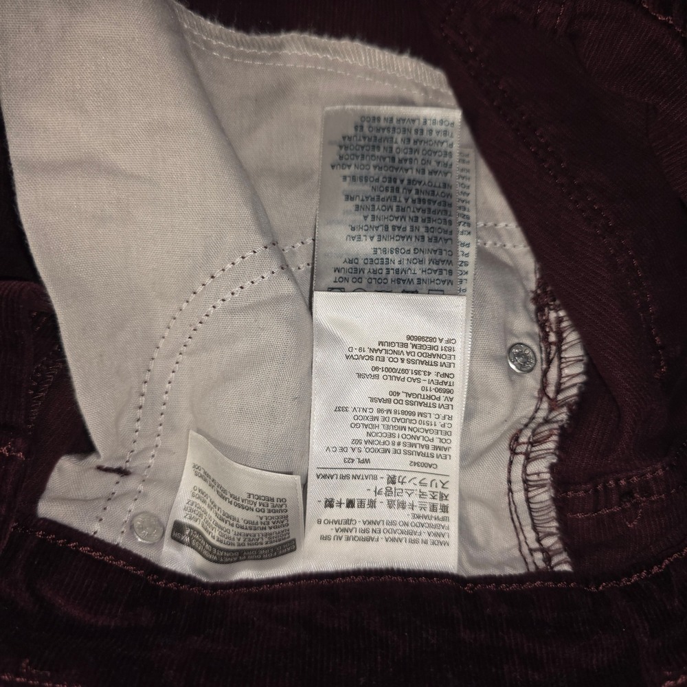 Levi's 505 Corduroy Pants Women 10M W30 L32 Burgundy Excellent Straight Leg - Picture 11 of 13